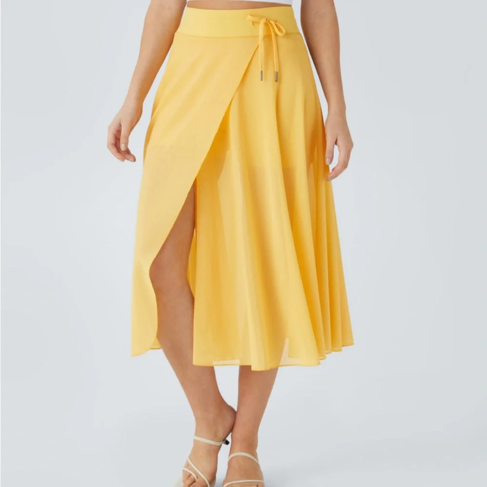 Halara Yellow Mesh Midi Skort - Picture 2 of 4